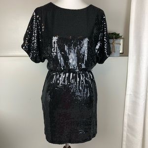 Cache Sequined Cold Shoulder Cocktail Dress